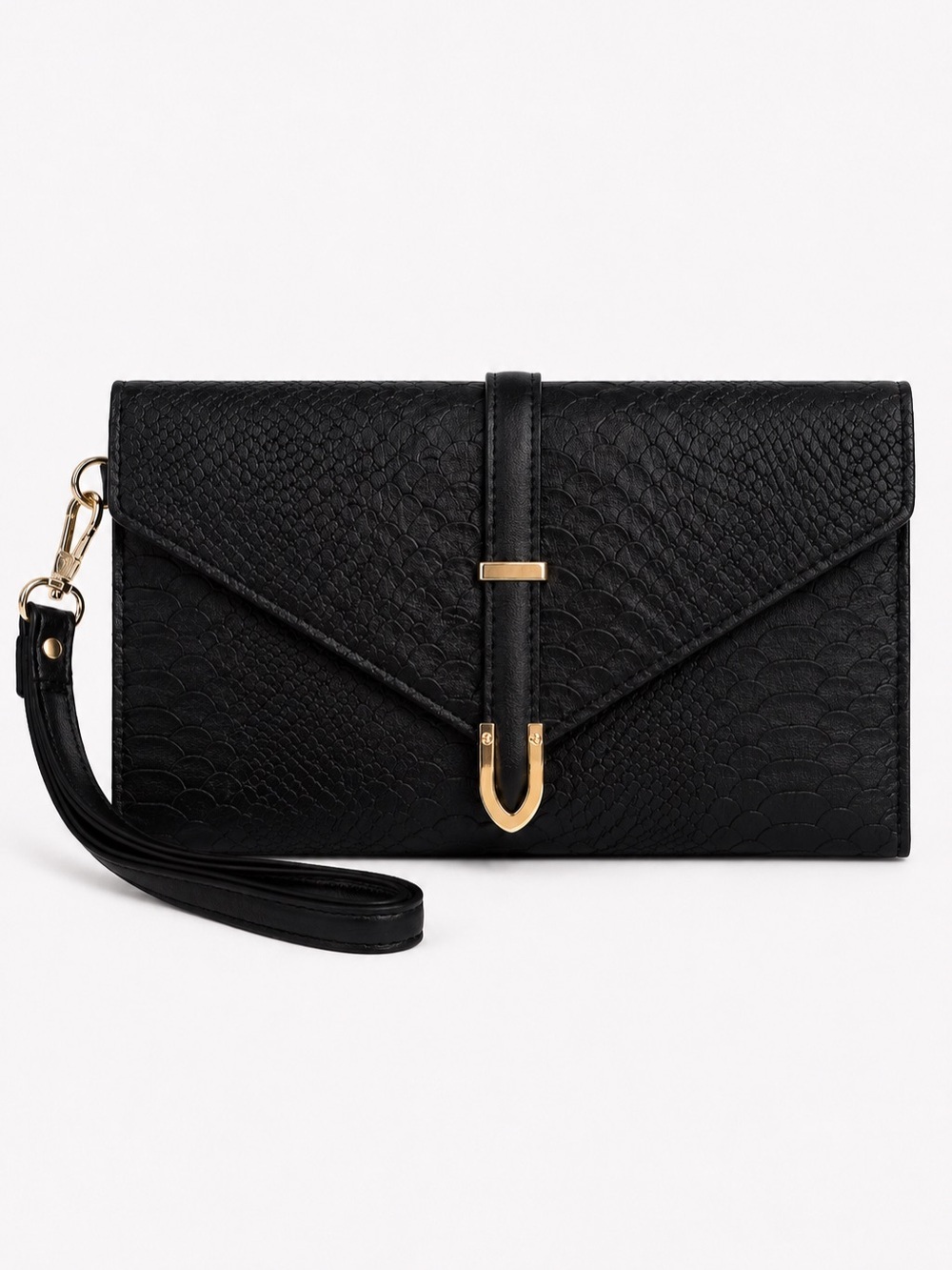 Nygaard Black Snakeskin Embossed Wallet Wristlet Clutch Gold Hardware